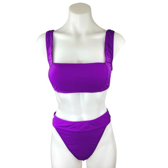 Agua De Coco Puple Square Neck Two Piece Beach Swimsuit Swimwear Bikini Set M - Picture 1 of 5